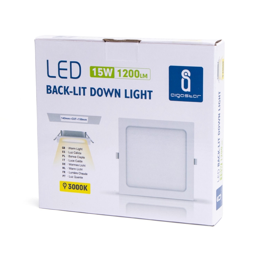 Aigostar - LED-Einbauleuchte LED/15W/230V 17,5x17,5 cm 3000K weiß