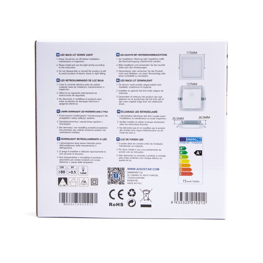 Aigostar - LED-Einbauleuchte LED/15W/230V 17,5x17,5 cm 3000K weiß