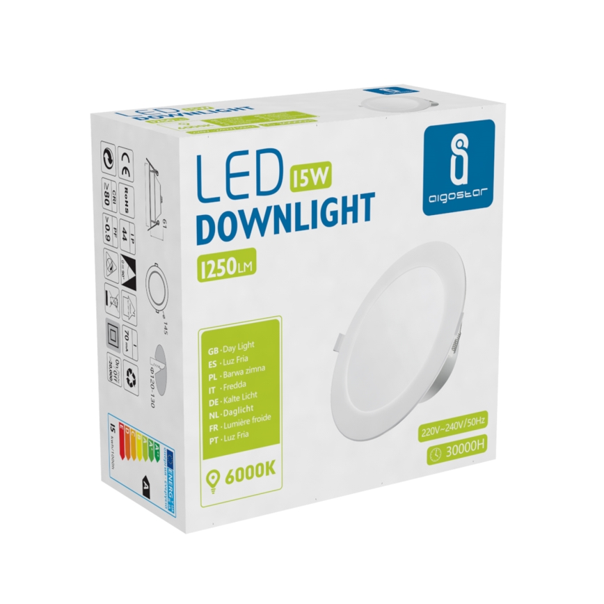 Aigostar - LED-Einbauleuchte für Badezimmer LED/15W/230V 6000K IP44 d 14,5 cm weiß
