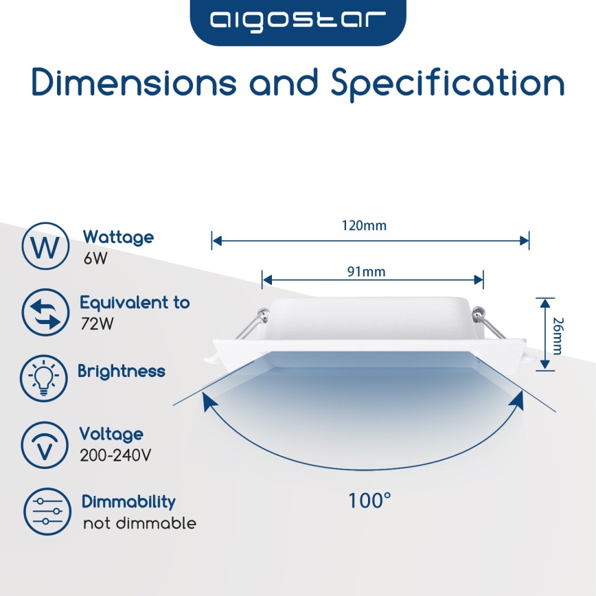 Aigostar - LED Einbauleuchte LED/6W/230V 4000K 12x12 cm weiß