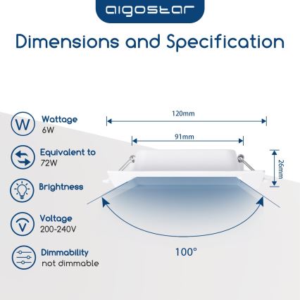 Aigostar - LED Einbauleuchte LED/6W/230V 6500K 12x12 cm weiß