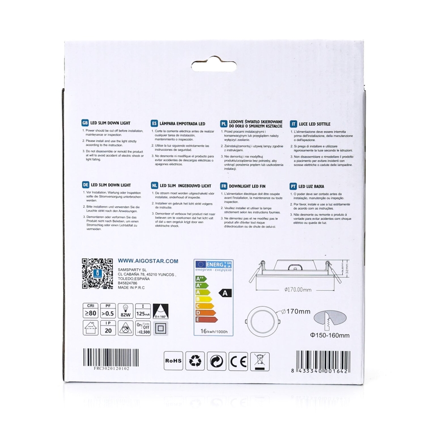 Aigostar - LED-Einbauleuchte ULTRATHIN LED/16W/230V 6000K weiß
