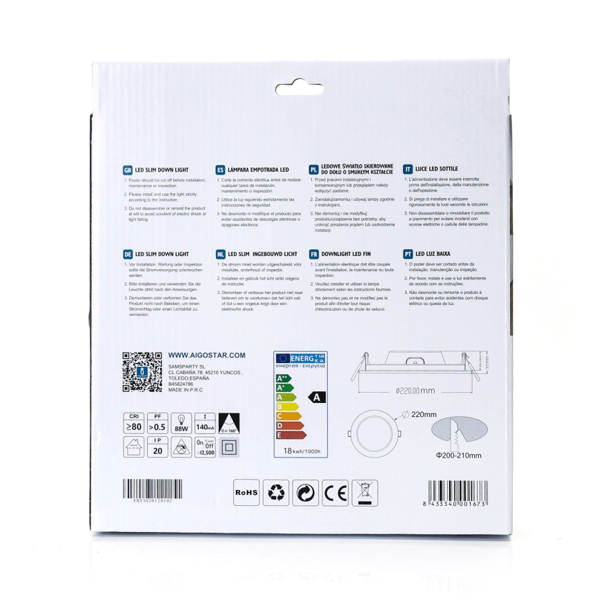 Aigostar - LED-Einbauleuchte ULTRATHIN LED/18W/230V 4000K weiß