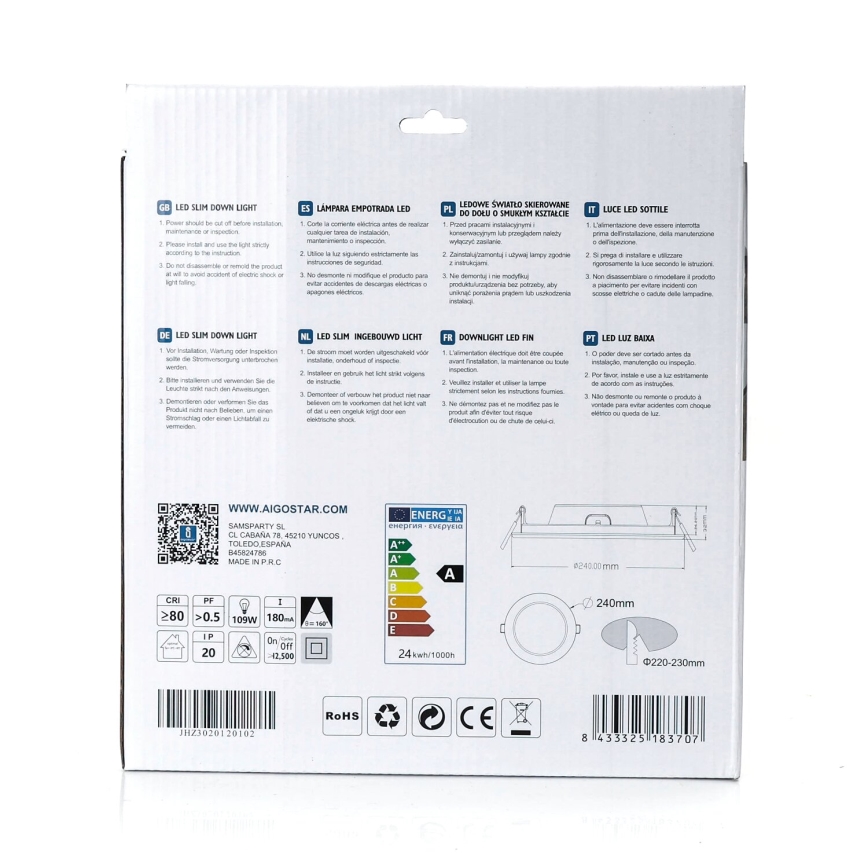 Aigostar - LED-Einbauleuchte ULTRATHIN LED/24W/230V 4000K weiß