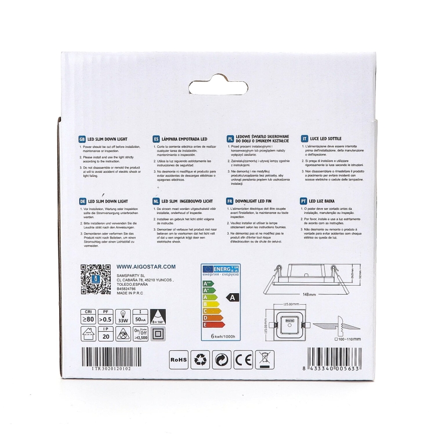 Aigostar - LED-Einbauleuchte ULTRATHIN LED/6W/230V 6000K weiß