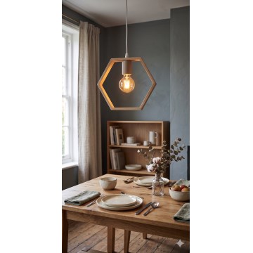 Aigostar - LED-Hängeleuchte aus Holz an Kabel 1xE27/9W/230V 2200K Kiefer