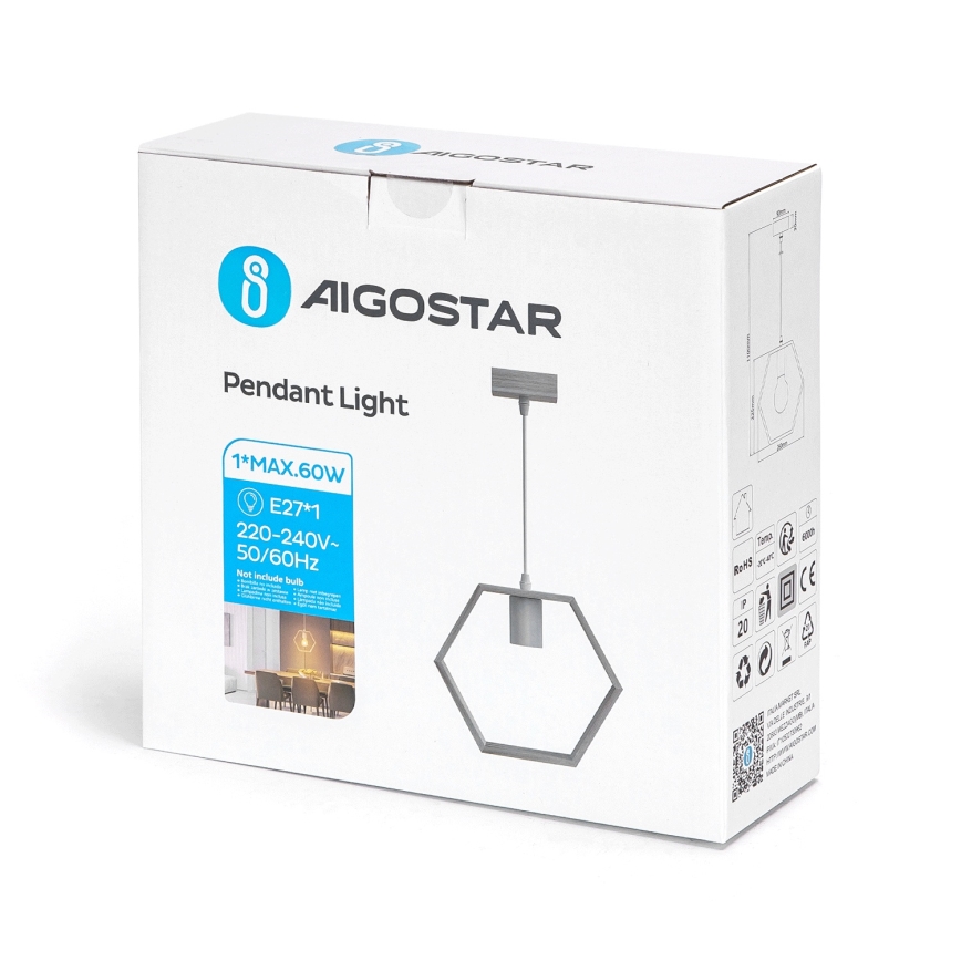 Aigostar - LED-Hängeleuchte aus Holz an Kabel 1xE27/9W/230V 2200K Kiefer
