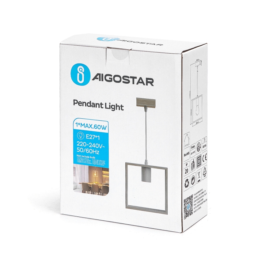 Aigostar - LED-Holz-Pendelleuchte an Kabel 1xE27/9W/230V 2200K Kiefer
