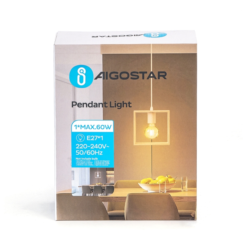 Aigostar - LED-Holz-Pendelleuchte an Kabel 1xE27/9W/230V 2200K Kiefer