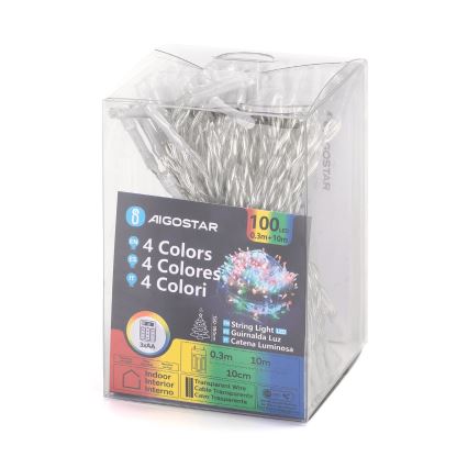 Aigostar - LED-Lichterkette, 100 LEDs, batteriebetrieben (3x AA), 10,3 m, mehrfarbig