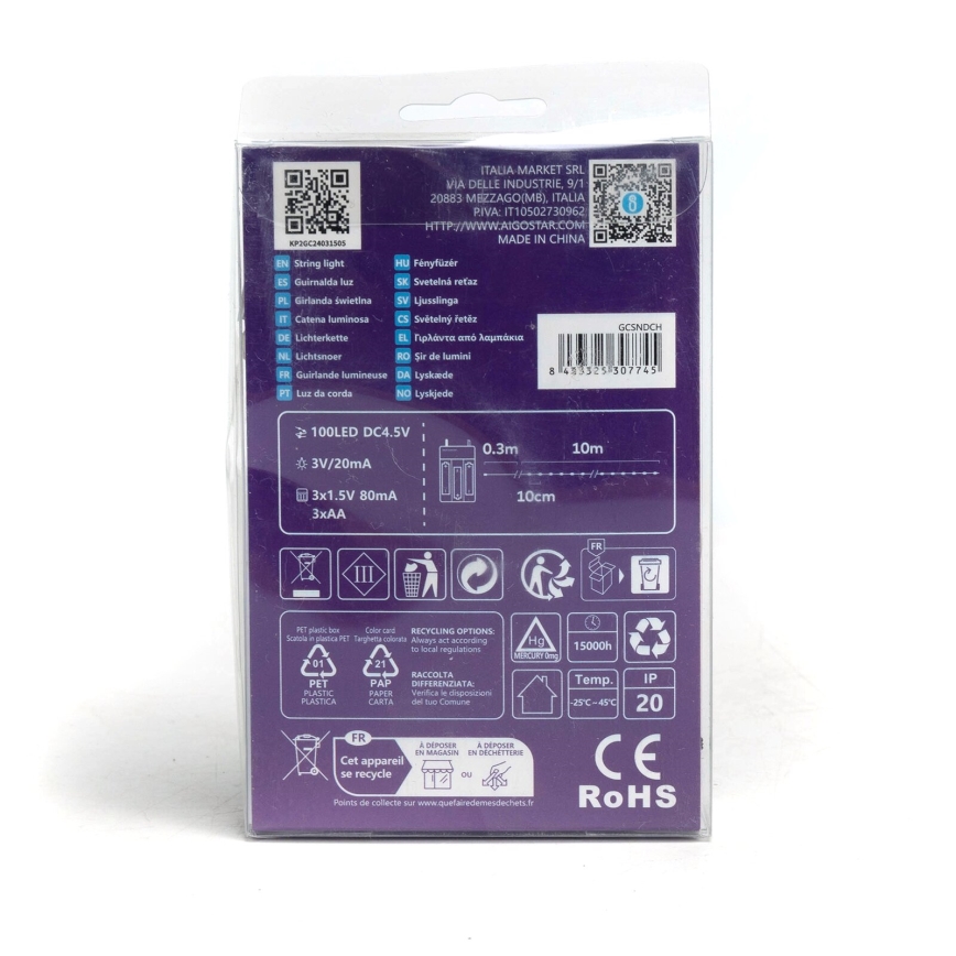 Aigostar - LED-Lichterkette 100xLED/3xAA 10,3m kaltweiß