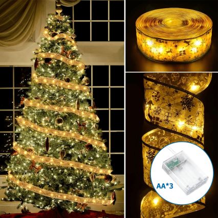 Aigostar - LED-Weihnachts-Lichterkette 100 LEDs/3×AA 10 m warmweiß goldfarben