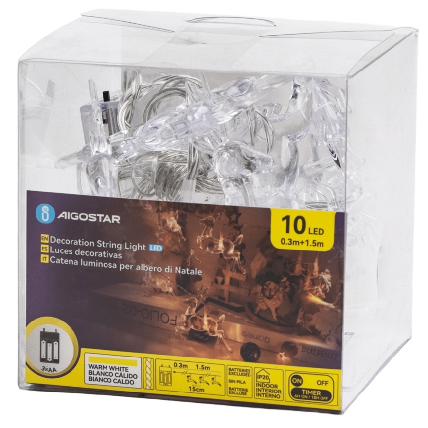 Aigostar - LED-Lichterkette 10xLED/3xAA 1,5 m warmweiß, mit Hirschmotiv