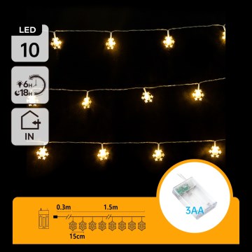 Aigostar - LED-Lichterkette 10xLED/3xAA 1,5m warmweiß Schneeflocken