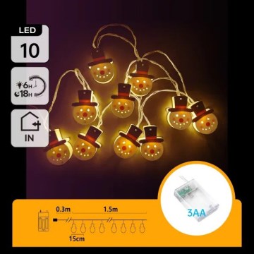 Aigostar - LED  Lichterkette 10xLED/3xAA 1,5m warmweiß Schneemann