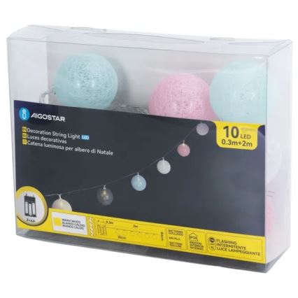 Aigostar - LED-Lichterkette 10xLED/3xAA 2m warmweiß