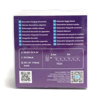 Aigostar - LED-Lichterkette, 20 LEDs, 3×AA, 3,3 m, Rentiere