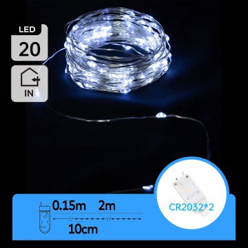 Aigostar - LED-Lichterkette 20xLED/2x3V 2m kaltweiß