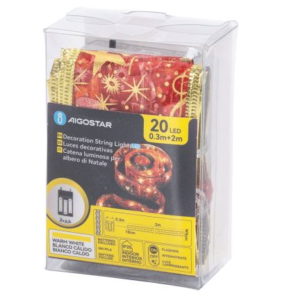 Aigostar - LED-Lichterkette 20xLED/3xAA 2 m warmweiß rot