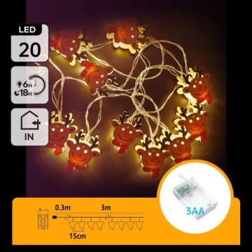 Aigostar - LED  Lichterkette 20xLED/3xAA 3m warmweiß Rentier