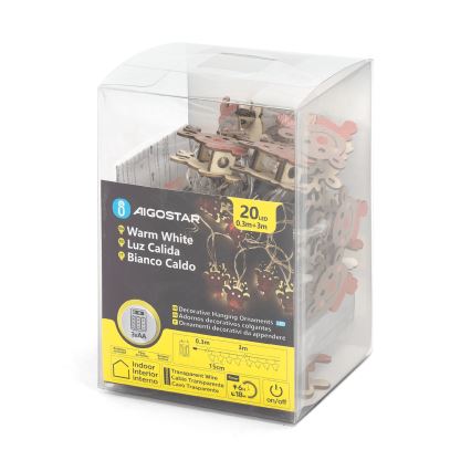 Aigostar - LED  Lichterkette 20xLED/3xAA 3m warmweiß Rentier