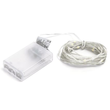 Aigostar - LED-Lichterkette 50 LEDs, 3× AA, 5,3 m, kaltweiß