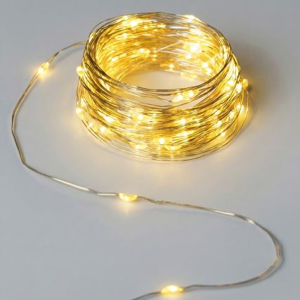 Aigostar - LED-Lichterkette für den Außenbereich, 50 LEDs, 8 Funktionen, 3×AA, 5,3 m, warmweiß