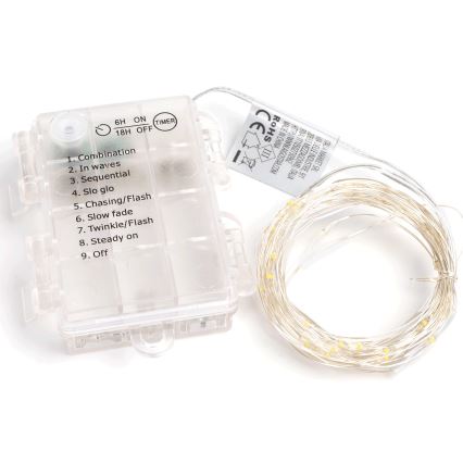 Aigostar - LED-Lichterkette für den Außenbereich, 50 LEDs, 8 Funktionen, 3×AA, 5,3 m, warmweiß
