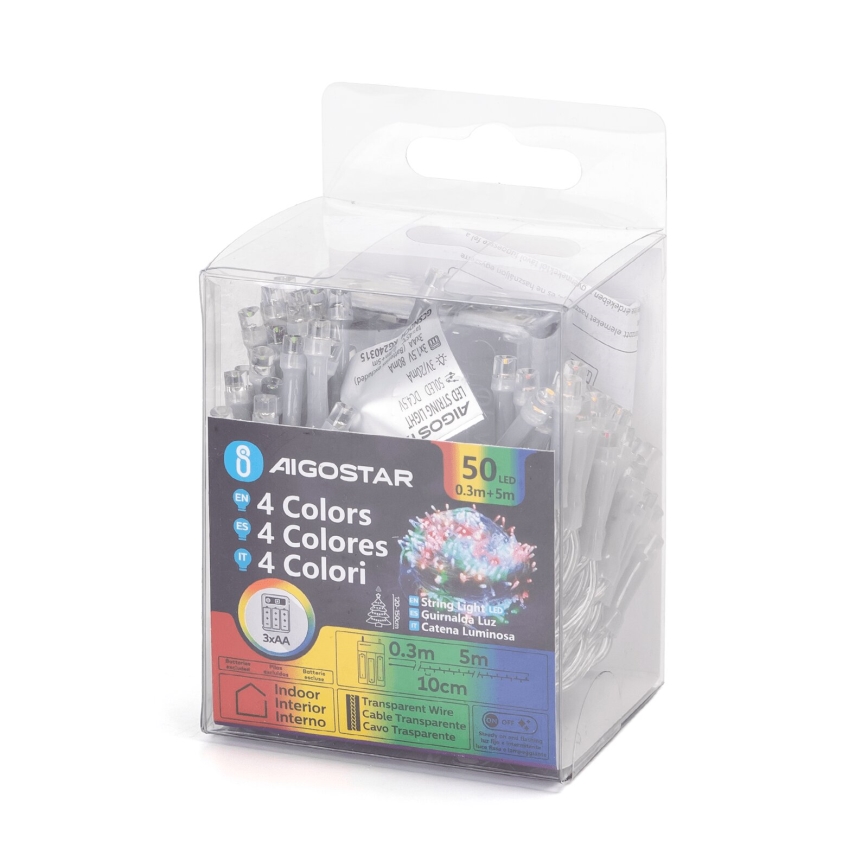 Aigostar - LED Lichterkette 50xLED/3xAA 5,3m mehrfarbig