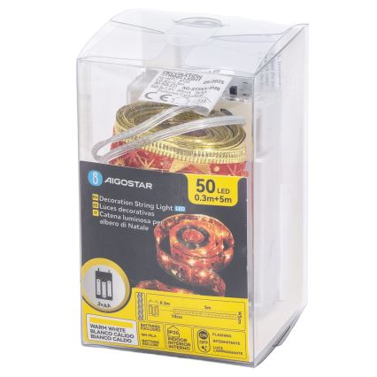 Aigostar - LED-Lichterkette 50xLED/3xAA 5m warmweiß/rot