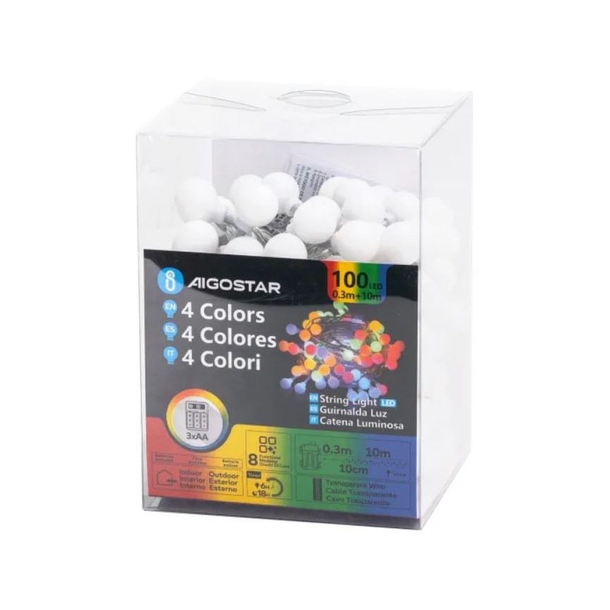 Aigostar - LED-Außenlichterkette 100 LEDs/3xAA/8 Funktionen 10,3 m IP44 mehrfarbig