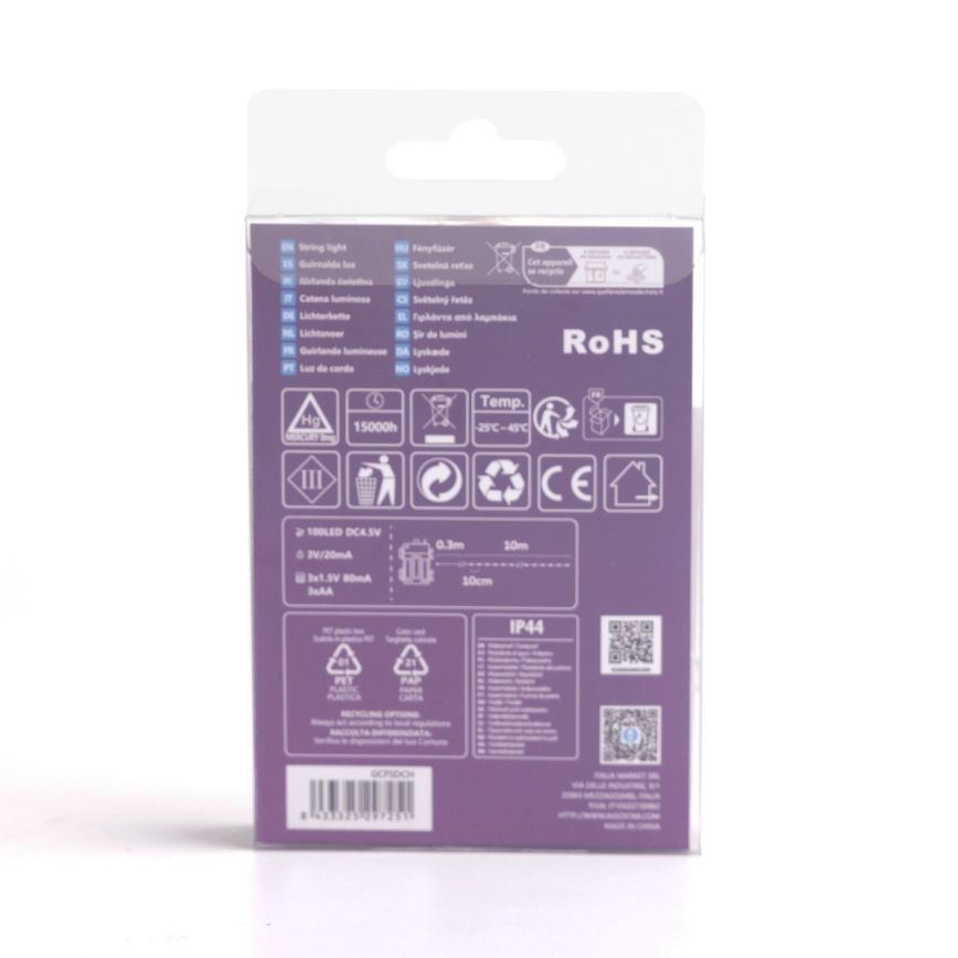 Aigostar - LED Außen  Lichterkette 100xLED/8 Funktionen/3xAA 10,3m IP44 kaltweiß