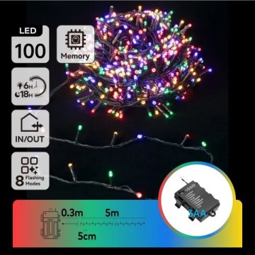 Aigostar - LED-Lichterkette für den Außenbereich, 100 LEDs, 8 Funktionen, 3xAA, 5,3 m, IP44, mehrfarbig