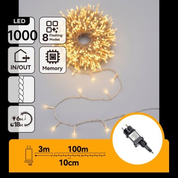 Aigostar - LED-Lichterkette für den Außenbereich, 1000 LEDs / 8 Funktionen, 103 m, IP44, warmweiß