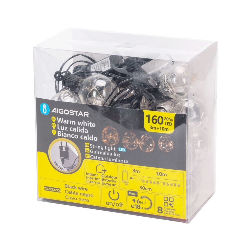 Aigostar - LED-Lichterkette für den Außenbereich 160 LEDs 10 m IP44 warmweiß