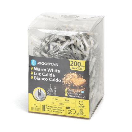 Aigostar - LED-Lichterkette für den Außenbereich, 200 LEDs / 8 Funktionen, 23 m, IP44, warmweiß