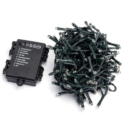 Aigostar - LED-Lichterkette für den Außenbereich, 200 LEDs / 8 Funktionen, 3×AA, 10,3 m, IP44, warmweiß