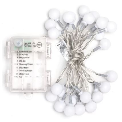 Aigostar - LED-Lichterkette für den Außenbereich 25 LEDs/3x AA-Batterien/8 Funktionen 2,8 m IP44 kaltweiß