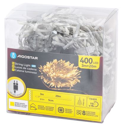 Aigostar - LED-Außen-Lichterkette 400 LEDs/8 Funktionen 20 m IP44 warmweiß