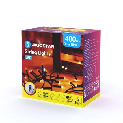 Aigostar - LED-Lichterkette für den Außenbereich 400 LEDs/8 Funktionen 13 m IP44 warmweiß