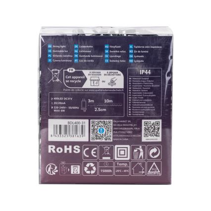 Aigostar - LED-Lichterkette für den Außenbereich 400 LEDs / 8 Funktionen 13m IP44 kaltweiß