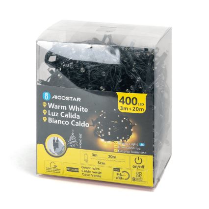 Aigostar - LED-Lichterkette für den Außenbereich, 400 LEDs, 8 Funktionen, 23 m, IP44, warmweiß