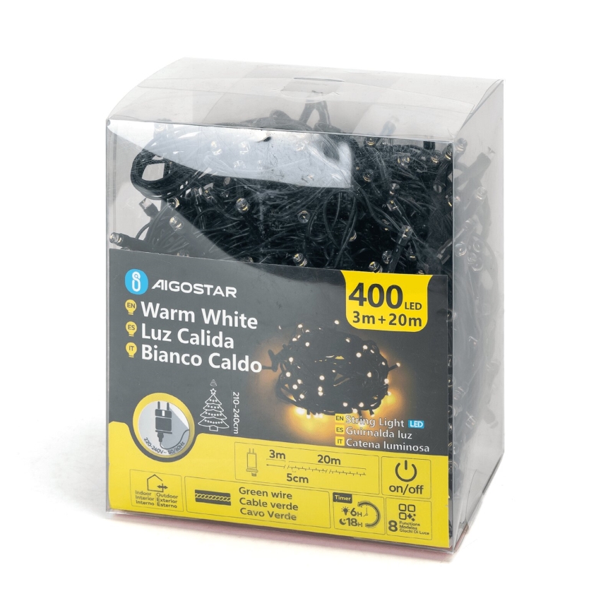 Aigostar - LED-Lichterkette für den Außenbereich, 400 LEDs, 8 Funktionen, 23 m, IP44, warmweiß