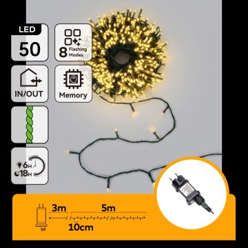 Aigostar - LED-Lichterkette für den Außenbereich 50 LEDs/8 Funktionen 8 m IP44 warmweiß