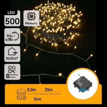 Aigostar - LED-Lichterkette für den Außenbereich 500 LEDs / 8 Funktionen 4xAA 25,3 m IP44 warmweiß