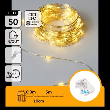 Aigostar - LED-Lichterkette für den Außenbereich 50xLED/3xAA 5,3 m warmweiß