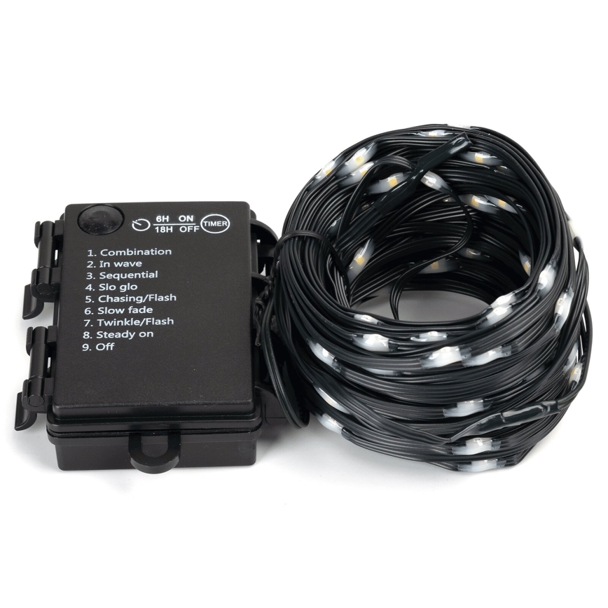 Aigostar - LED-Lichterkette für den Außenbereich 50xLED/8 Funktionen 3xAA 5,3m IP44 warmweiß