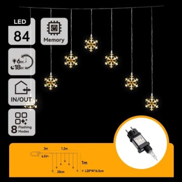 Aigostar - LED-Lichterkette für den Außenbereich 84 LEDs / 8 Funktionen 1,2x1m IP44 warmweiß Schneeflocken