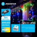 Aigostar - LED-Lichterkette für den Außenbereich, Weihnachtsbeleuchtung, 200 LEDs / 8 Funktionen, 13 × 0,6 m, IP44, mehrfarbig