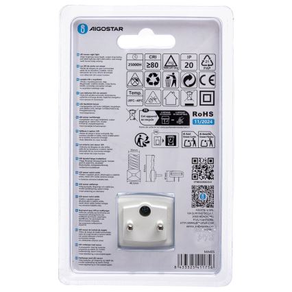 Aigostar - LED Nachtleuchte mit Dämmerungssensor LED/0,2W/230V 6500K